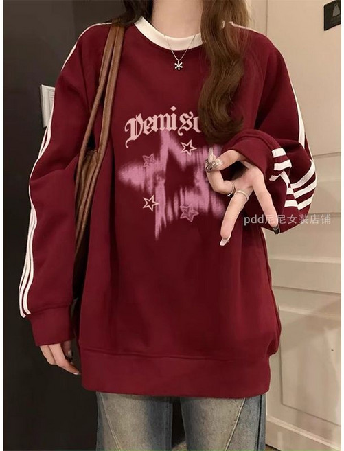 可愛衛衣 加絨女秋冬韓系慵懶風oversize大學t長袖上衣