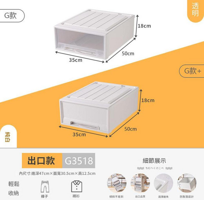 Neat= 5L 抽屜式透明收納盒 加厚款 小小尺寸, 31L 深50*寬35*高18cm 加厚款 - 透明抽屜, 1套