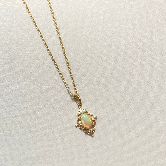 CEDONY 洛可可蕾絲天然蛋白石項鍊 澳洲幻彩精靈石 S925純銀鍍金 可調式鏈長