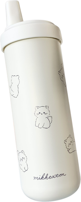 珍珠奶茶環保水杯, 304不鏽鋼 粗吸管 珍奶杯 小貓, 720ml, 1個