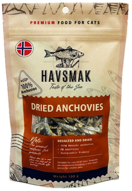 HAVSMAK海夫默克 挪威鮭魚皮片, 1個, 海夫默克-貓用挪威鳳尾魚乾100g, 100g, 鳳尾魚