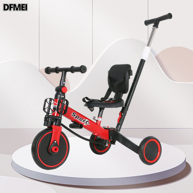 DFMEI 寶寶小孩多功能可變形五合一手推車兒童三輪車平衡車腳踏車, 1個, 紅色:參考詳情