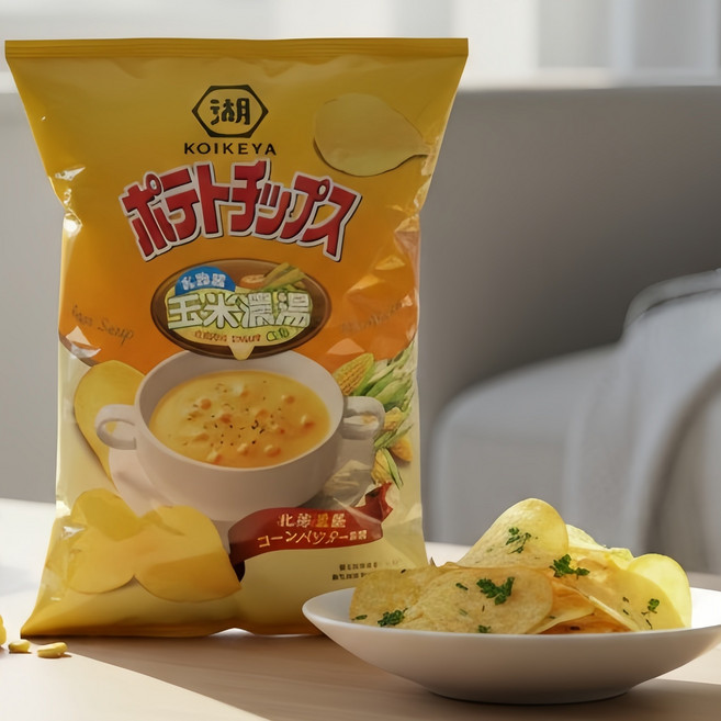 湖池屋 咔辣姆久 北海道玉米濃湯口味洋芋片 家庭包 500克, 1個, 玉米濃湯, 500g