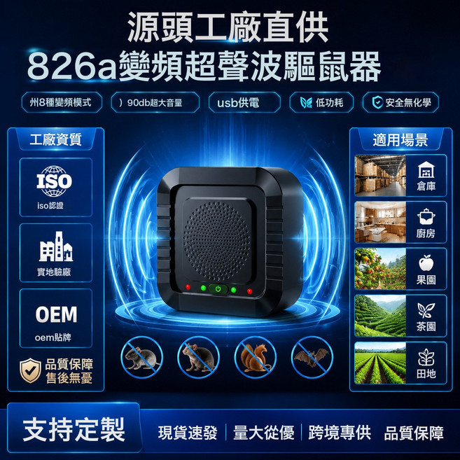 超聲波驅鼠器 USB充電 便攜式 室內使用 害蟲驅趕, 黑色, 無規格