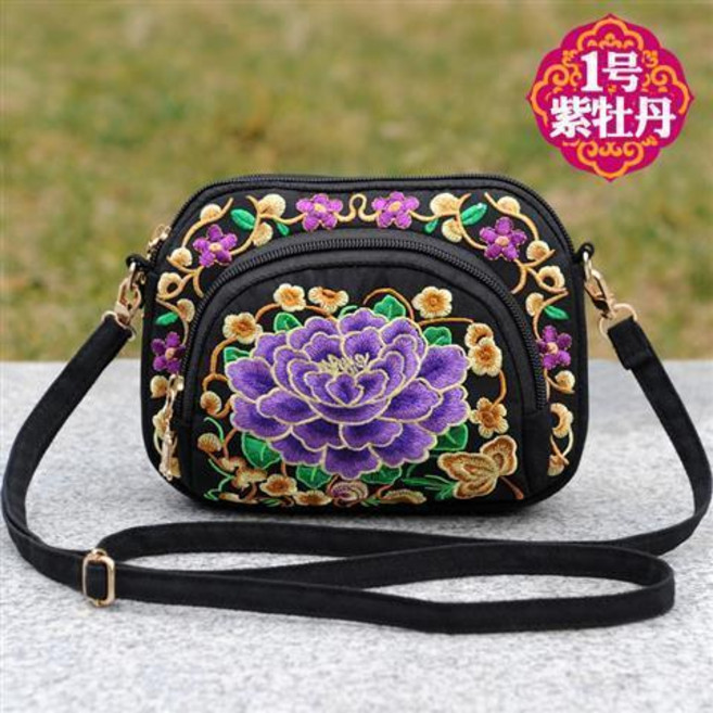 民族風繡花包 刺繡帆布包 簡約手機包 零錢包 小包 女士斜挎包, 紫色