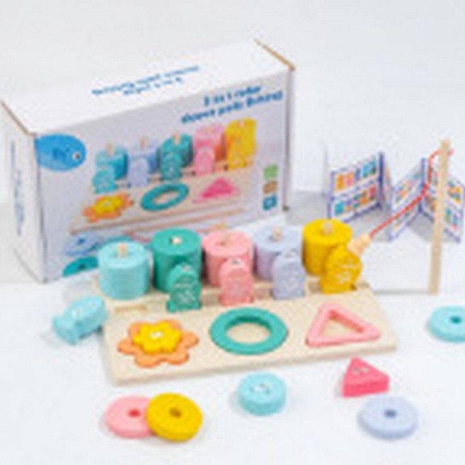 兒童多功能釣魚拼圖五合一數字積木益智玩具, 釣魚三合一, 1個