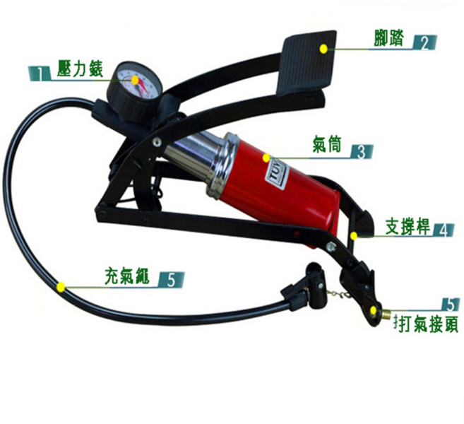 BO雜貨【SV6456】便攜腳踏式機車自行車汽車輪胎充氣泵, 1個, 單缸腳踏式打氣筒, 單缸腳踏式打氣筒