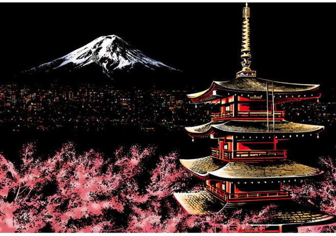 刮畫 炫彩都市40.5x28.5cm-DIY夜景手工刮畫 生日創意禮品, 1個, 6#富士山