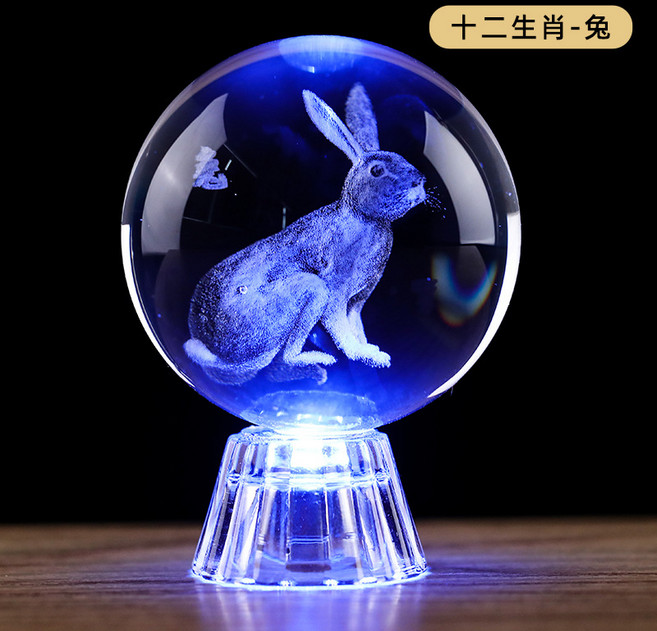 達姿 水晶球擺件 十二生肖/星座內雕水晶玻璃工藝品, 十二生肖-兔