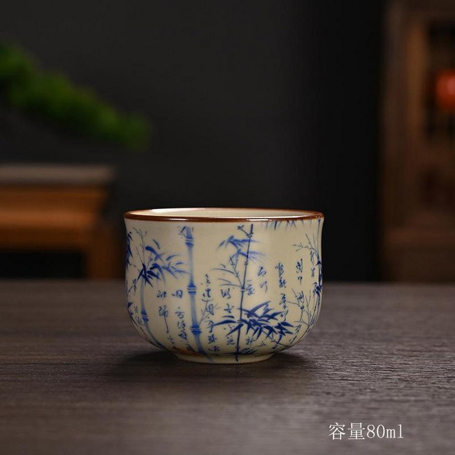 汝窯琺瑯彩開片主人杯茶杯 陶瓷禮品, 青竹束腰杯80ml 80 - 170ml, 1個