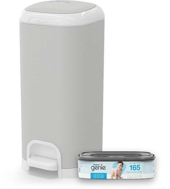 Diaper Genie 不鏽鋼雙重鎖臭尿布處理器 大容量儲存 單手操作 簡約時尚, 灰, 30L