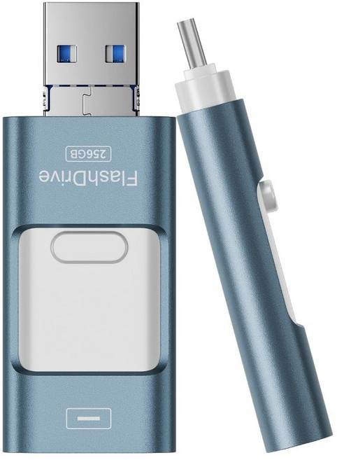 四合一高速USB 3.0 金屬隨身碟, 1個, 四合一紳海藍, 2TB