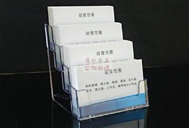 單排四格名片架 PS環保材料 每格可放60張, 四格名片盒多層名片座透明卡片收納架辦公會展用品亞克力名片架, 1個