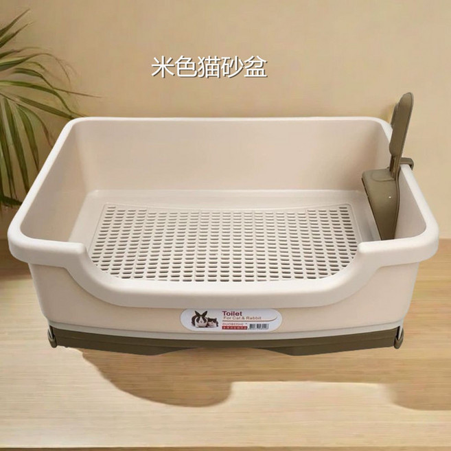 【開發票/統編】半封閉抽屜式貓砂盆 雙層松木貓砂盆 防臭貓咪廁所 適用於10斤內貓咪 清理方便 整潔衛生 加厚加固 大空間, 1個, 米色猫砂盆, 米色猫砂盆