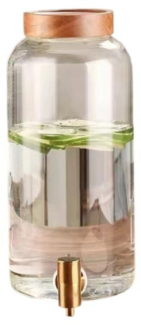 帶龍頭底座耐高溫玻璃壺 家用冷泡果汁涼茶泡酒瓶, 1個, 相思木蓋帶龍頭冷水壺4L