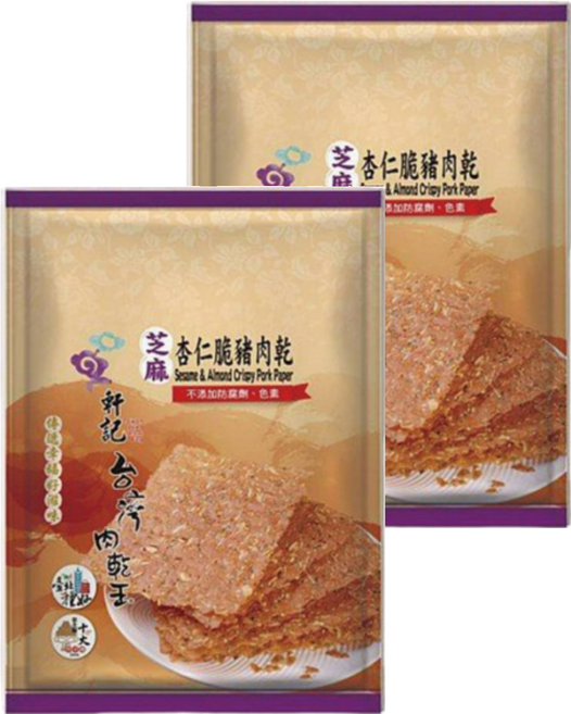 Taiwan dried meat king 軒記 台灣肉乾王 芝麻杏仁脆豬肉乾, 100g, 2包