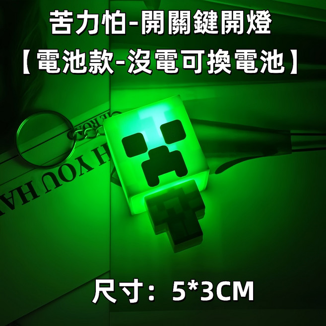 我的世界 指南針掛件 麥塊像素指南針 3D打印 可動指示方向, 1個, 苦力怕【可開燈-電池款】, 苦力怕