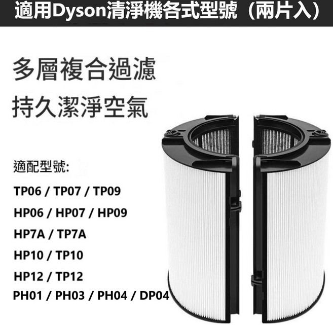 適用Dyson 清淨機濾網 濾芯 型號TP/HP06 07 09 10 11 12 濾芯通用版 HEPA濾網 活性炭濾網, 1套, TP06-12專用濾芯