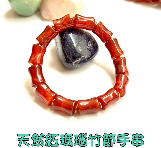 紅瑪瑙手串,纏絲瑪瑙竹節桶珠算盤珠設計,彈性手鍊