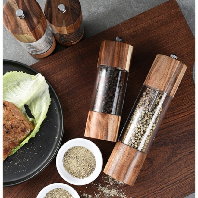 陶瓷實木研磨調味罐 - 胡椒研磨罐 鹽罐 北歐風, 1個, 6寸