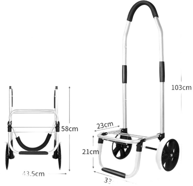 易牌 大容量折疊買菜車, 經典款兩輪鋁合金小車 20CM耐磨白輪, 1個