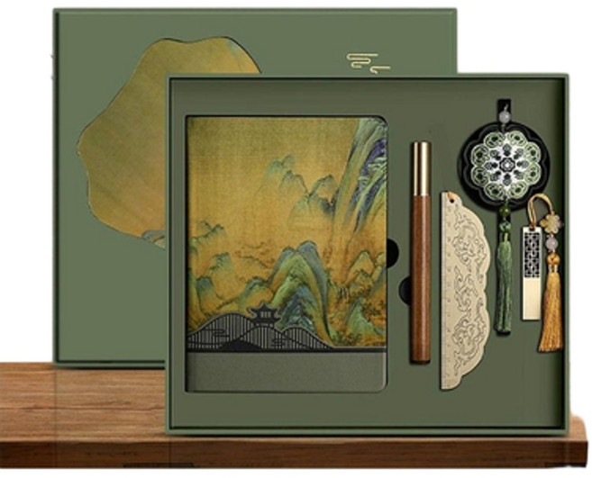 國潮古風千里江山絲綢手帳禮盒, 13020 - 綠 千里江山 5件套, 1個
