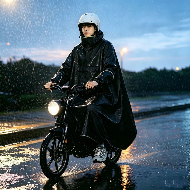 超取【雨衣】 一體式連體雨衣 反光條電動車通勤防水雨具 電動車一體式連體雨衣 機車全包雨披 全身防潑水雨衣 連體雨衣 雨衣 雨披, 風藍黑升級款(大口袋+高彈力領口),2XL碼, 1個