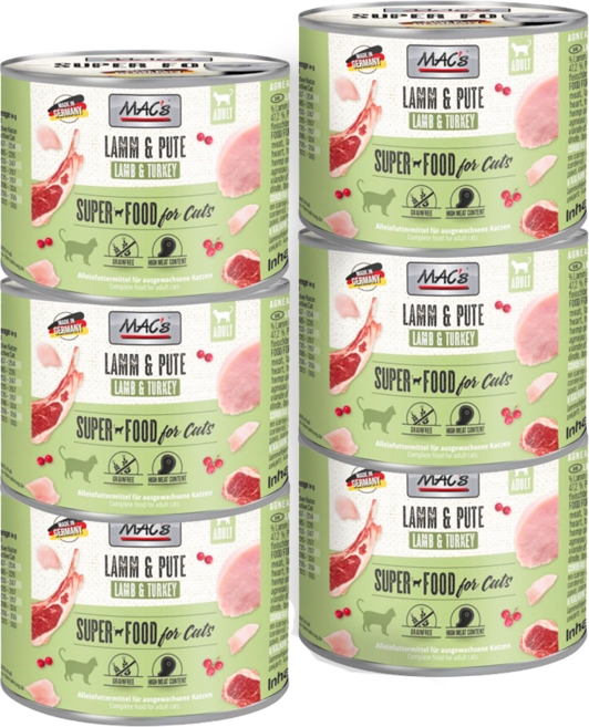 MAC’s 馬克 德國 貓咪無穀主食罐 200g, 6個, 無穀主食罐 羊肉火雞肉, 混合口味
