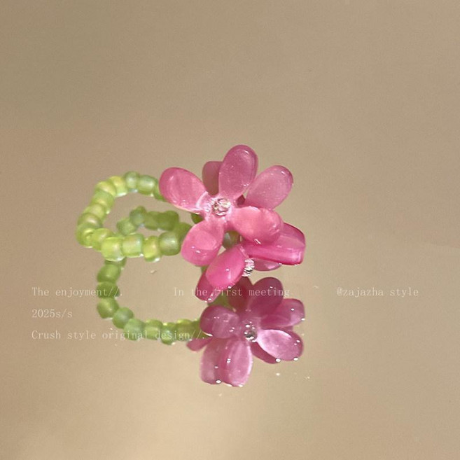 ZAJAZHA 花朵串珠戒指 彈力戒指