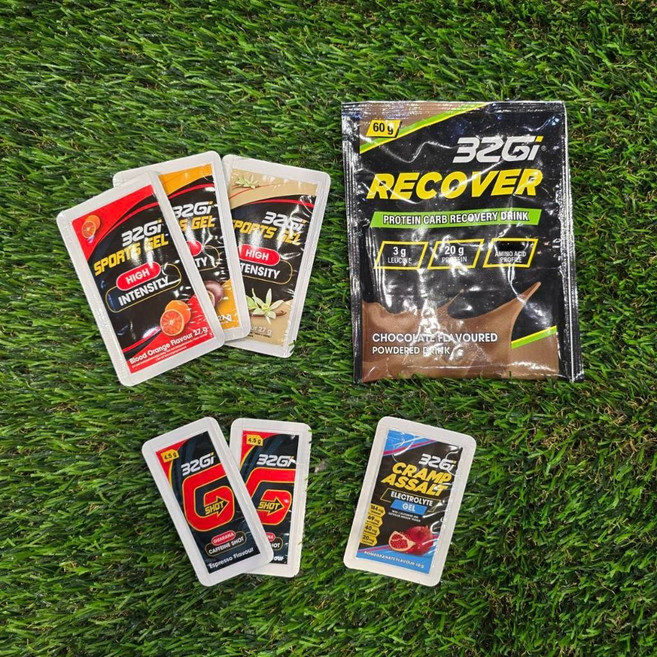 32GI :能量膠、修復蛋白、咖啡因、甜菜根 全馬/半馬能量補給 三鐵適用, 1個, 全馬包 (能量包,蛋白粉口味隨機)