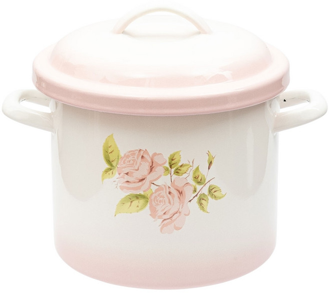 imane 琺瑯雙耳鍋 玫瑰花圖案 粉色漸層 湯鍋燉鍋, 黛安娜, 1個, 5L