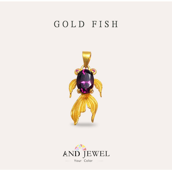 安珠 玫瑰石榴石紫色橢圓Gold Fish墜子 寶石銀飾自然系列項鍊 5*7mm