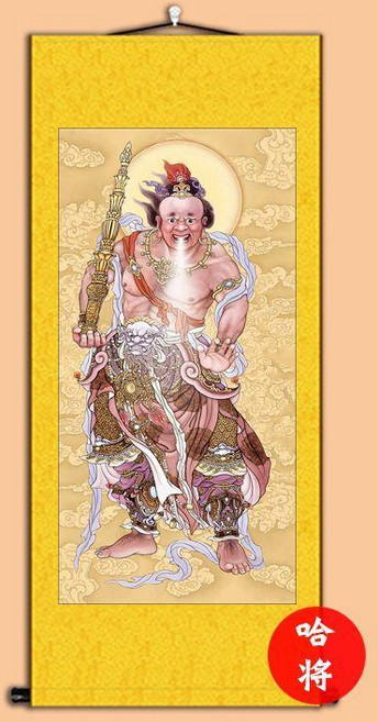 國畫左右門神哼哈二將畫像掛畫神將宣紙畫玄關客廳裝飾卷軸畫, 哈將,成品尺寸高80cm寬30cm