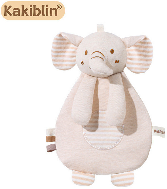 kakiblin 有機棉安撫巾 寶寶安撫陪睡玩偶 響紙玩具, 大象款, 1個