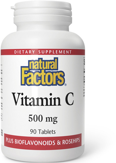 natural Factors 維他命C 500mg + 生物類黃酮 & 玫瑰果錠, 90錠, 1個