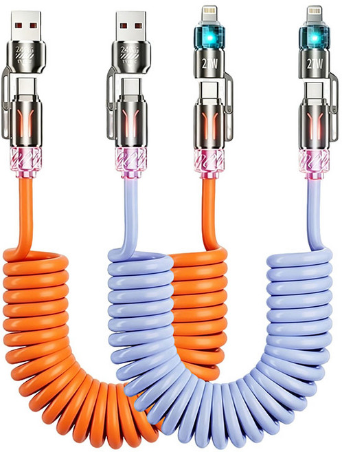 200公分四合一彈簧充電線 彈簧充電線, 2米伸縮-藍色【快充240W】, 1個, 200cm