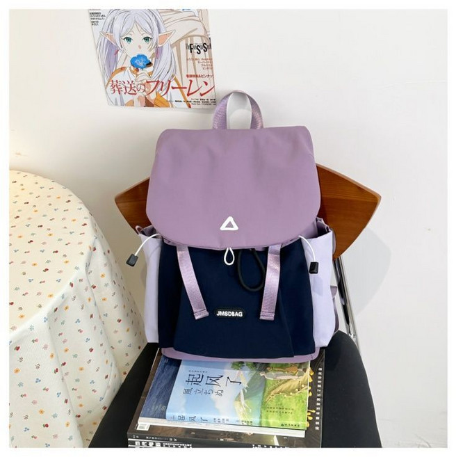 JMSDBAG 撞色百搭後背包 大容量分層收納學生書包 休閒通勤旅行背包, 紫色小號