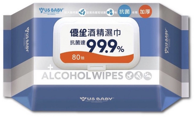 US BABY 優生 酒精濕巾 超厚型 抗菌 99.9% 80抽, 1個