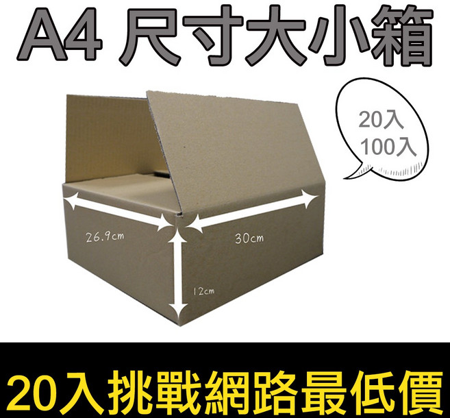 Double A 瓦楞紙箱 A4尺寸, 1個, 瓦楞紙箱 20入