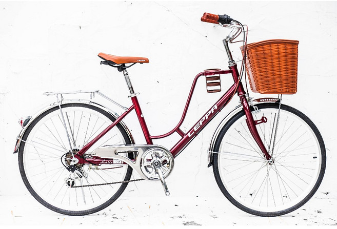 BIKEONE L4 LITE 246LADY 26吋6速 SHIMANO變速 復古時尚菜籃款淑女車咖啡車 低跨點設計, 深藍,26吋, 1個