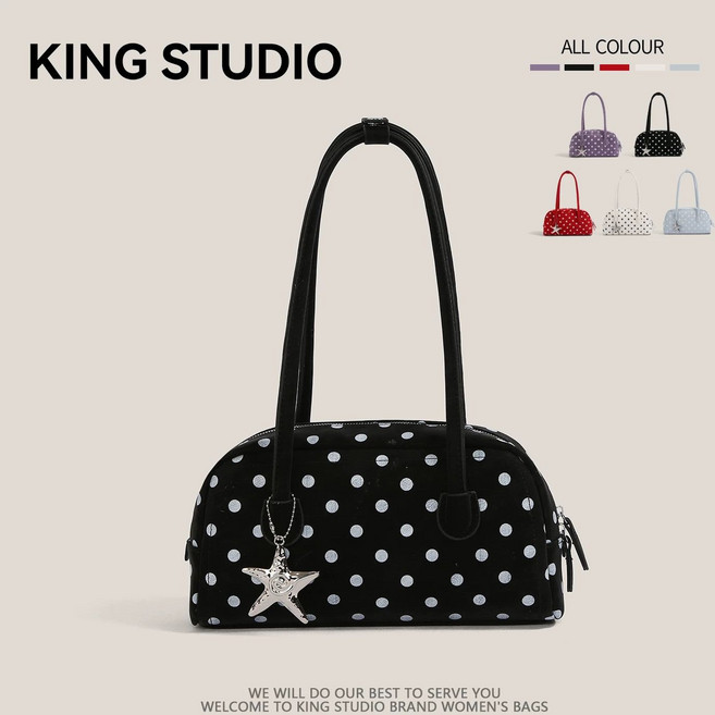 KING STUDIO 波點單肩腋下包 女通勤, 1個, 黑色單包