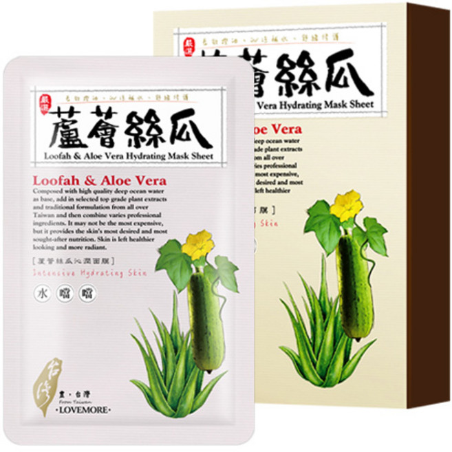 豐台灣 蘆薈絲瓜沁潤蠶絲面膜5入 清爽補水 曬後舒緩, 1個, 5個裝