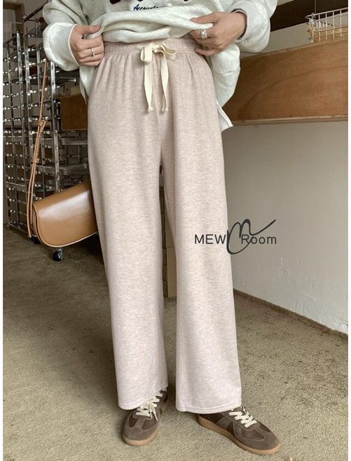 MEW ROOM 坑條垂墜感寬褲 高腰寬褲 秋冬直筒長褲