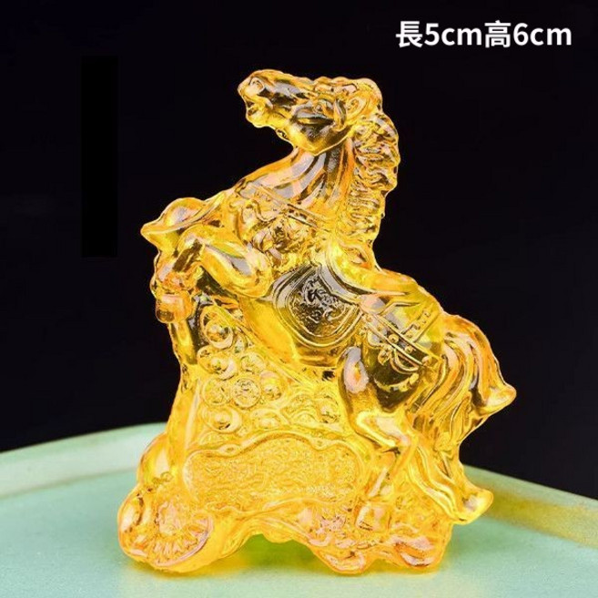 黃水晶琉璃馬擺件, 馬到成功招財金色馬到成功2只