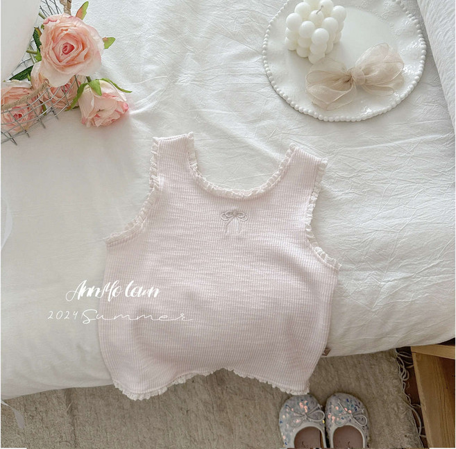 女童刺繡木耳邊小背心