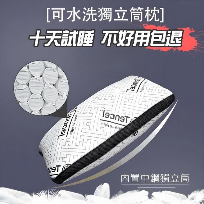 SUD 水洗涼感石墨烯獨立筒枕 一年保固, A正常款:頂級天絲50顆獨立筒, 1件