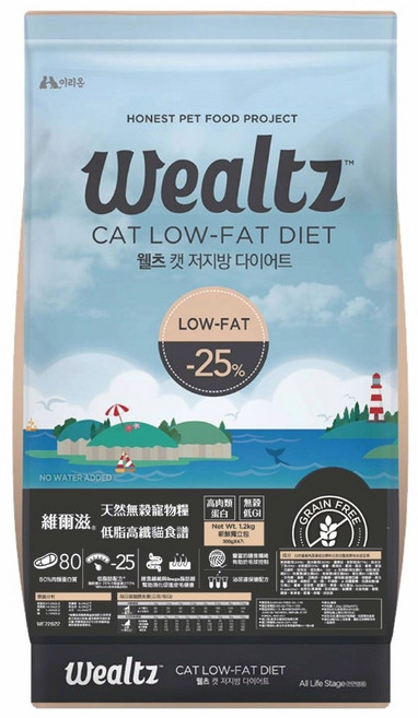 維爾滋 Wealtz 低脂高纖貓食譜 1.2公斤 無穀配方 80%肉類蛋白質 低GI, 2.1kg, 1包, 雞肉+鮭魚