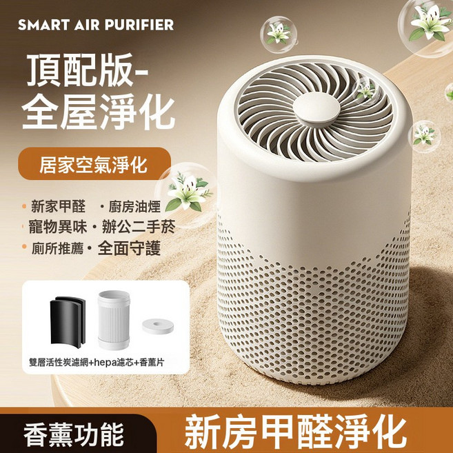 空氣淨化器家用桌面室內宿舍辦公室小巧簡約除醛殺菌煙塵淨化, 13*13*16, 白色(升級款*有濾芯)