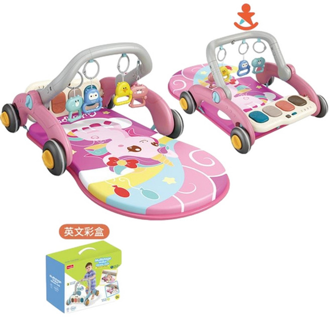 嬰兒2合1學步健身架玩具, 1個, 新款 獨角獸 粉