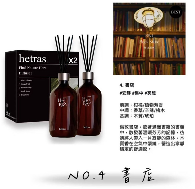 hetras. Find Nature Here 擴香瓶 (2入組) 書店, 500ml, 2個